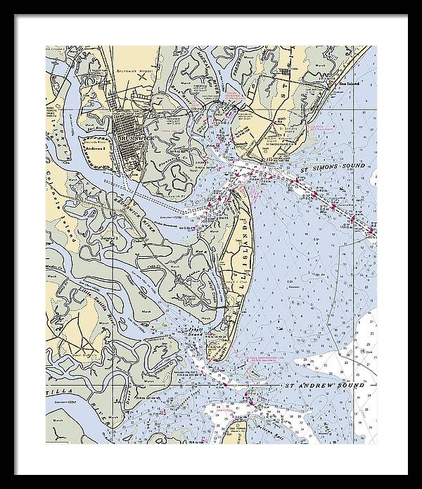 Brunswick-georgia Nautical Chart - Framed Print