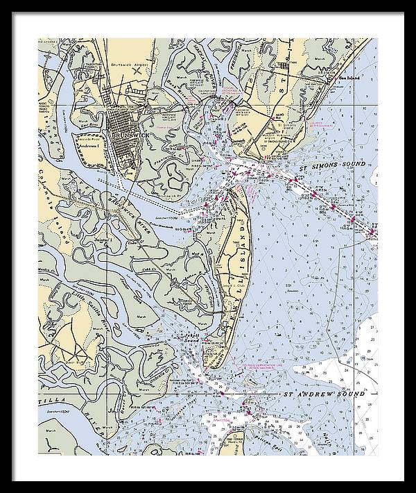 Brunswick-georgia Nautical Chart - Framed Print