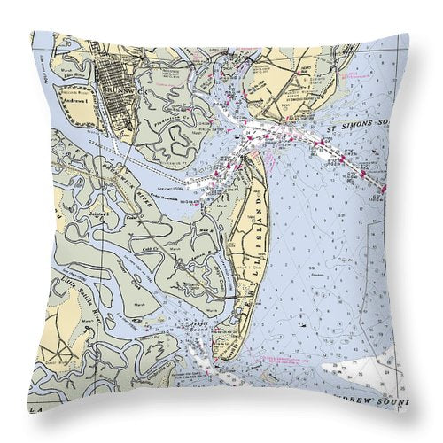 Brunswick-georgia Nautical Chart - Throw Pillow