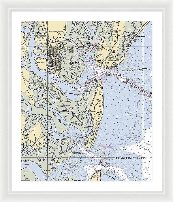 Brunswick-georgia Nautical Chart - Framed Print