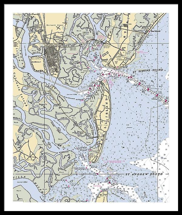 Brunswick-georgia Nautical Chart - Framed Print