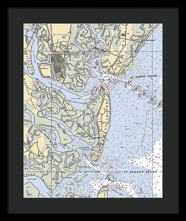 Brunswick-georgia Nautical Chart - Framed Print