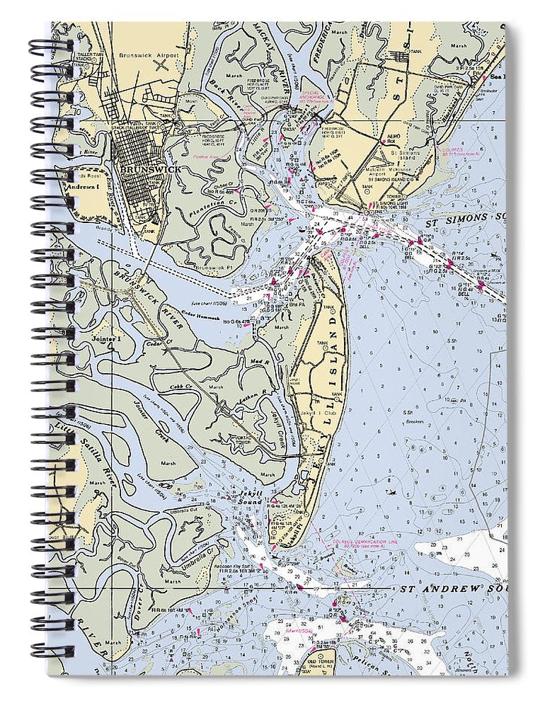 Brunswick Georgia Nautical Chart Spiral Notebook