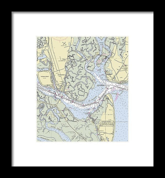 Brunswick Harbor Georgia Nautical Chart - Framed Print