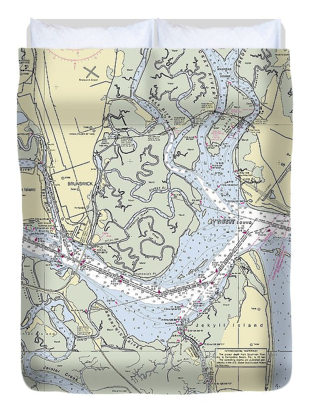 Brunswick Harbor Georgia Nautical Chart - Duvet Cover