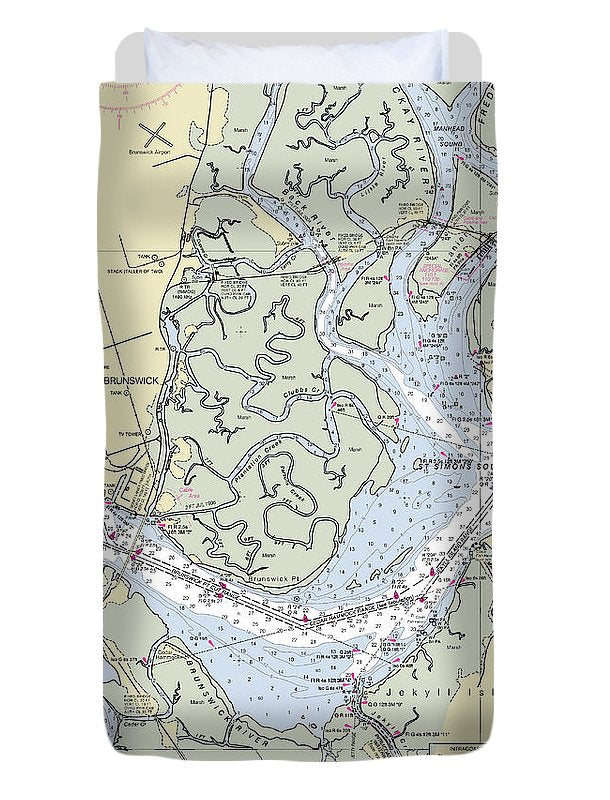 Brunswick Harbor Georgia Nautical Chart - Duvet Cover