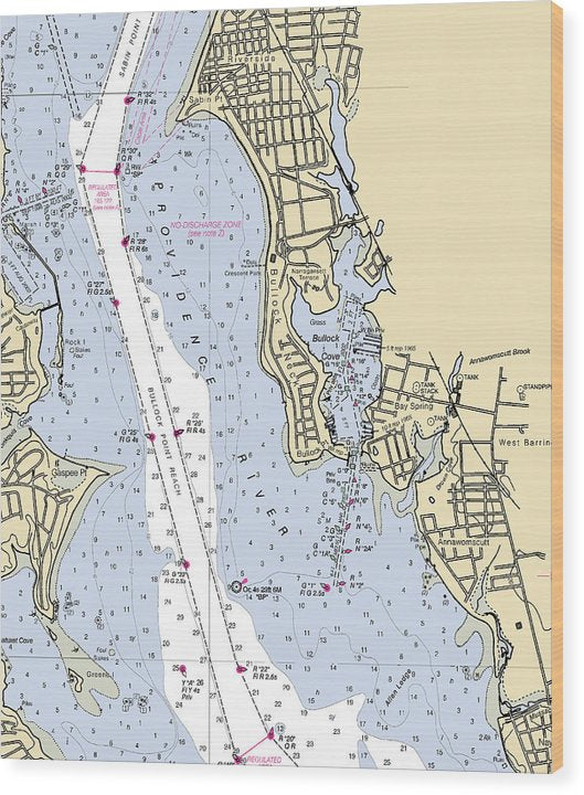 Bullock Cove-Rhode Island Nautical Chart Wood Print