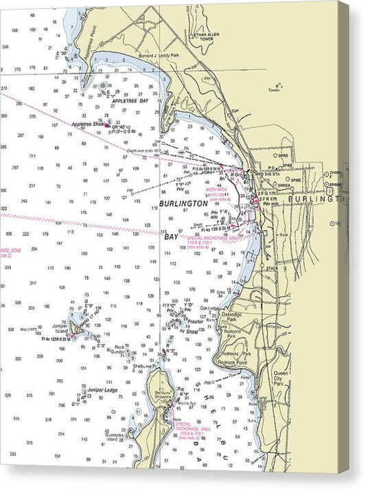 Burlington Bay Lake Champlain Nautical Chart Canvas Print
