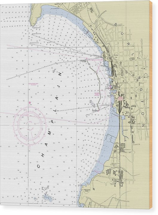 Burlington Lake Champlain Nautical Chart Wood Print