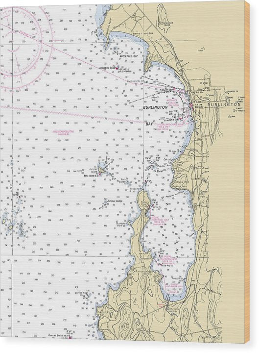 Burlington Shelburne Bay-Lake Champlain  Nautical Chart Wood Print