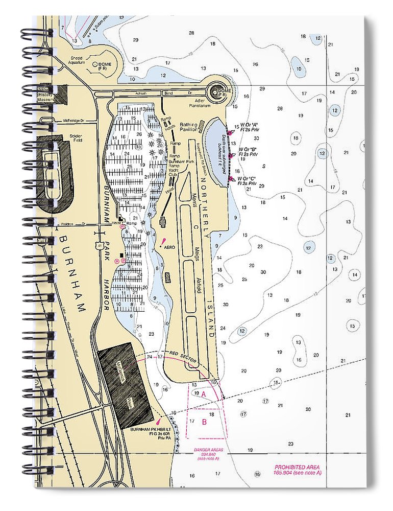 Burnham Park Harbor Lake Michigan Nautical Chart Spiral Notebook