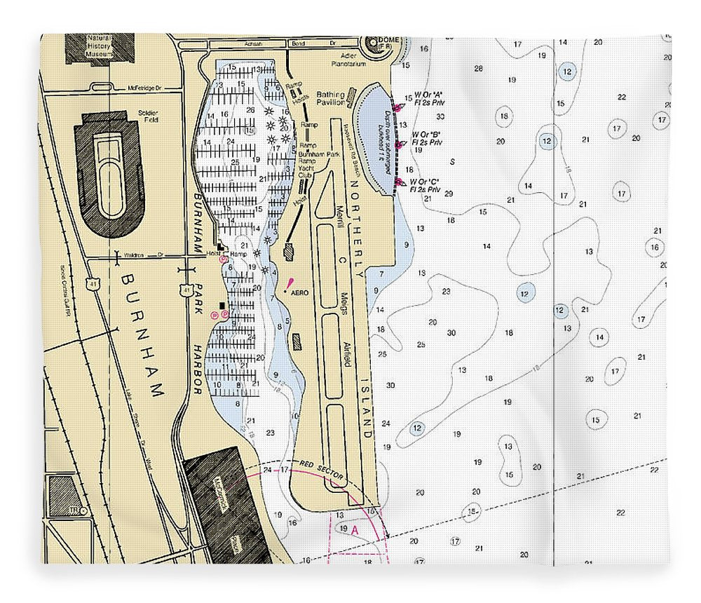 Burnham Park Harbor Lake Michigan Nautical Chart Blanket