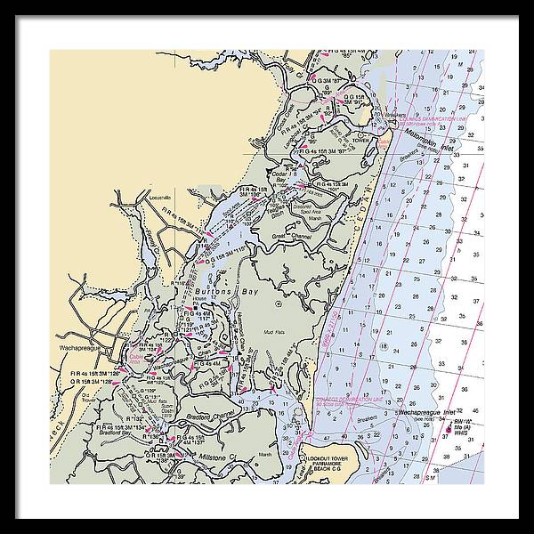 Burtons Bay-virginia Nautical Chart - Framed Print