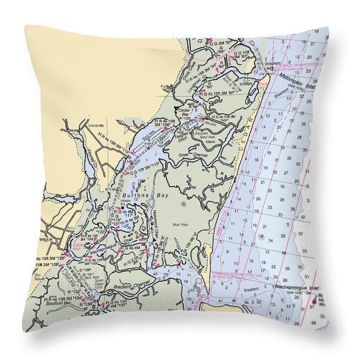 Burtons Bay-virginia Nautical Chart - Throw Pillow