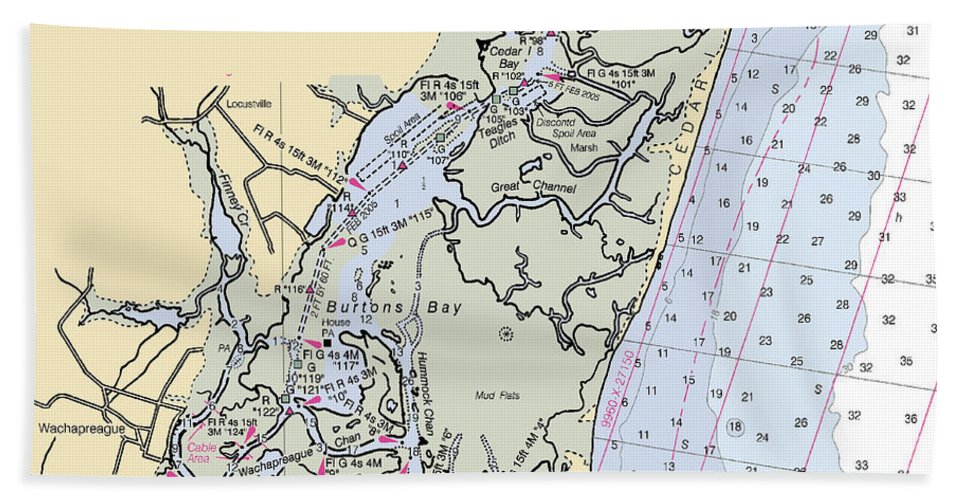 Burtons Bay Virginia Nautical Chart Bath Towel