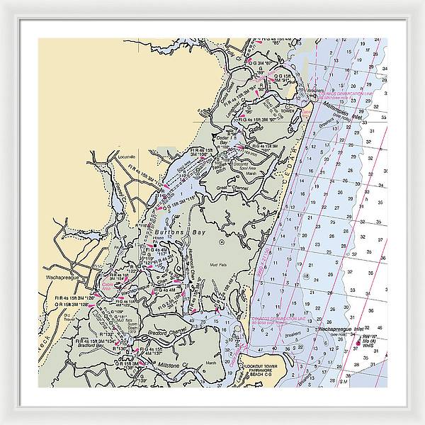 Burtons Bay-virginia Nautical Chart - Framed Print