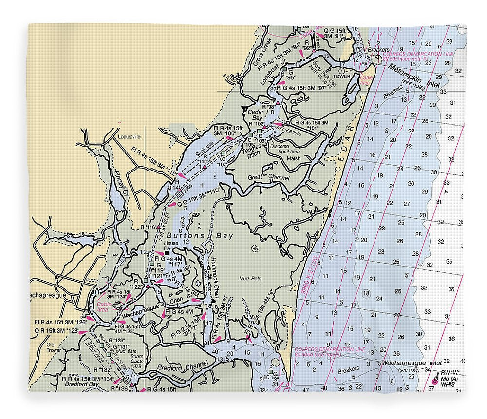 Burtons Bay Virginia Nautical Chart Blanket