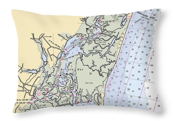 Burtons Bay-virginia Nautical Chart - Throw Pillow