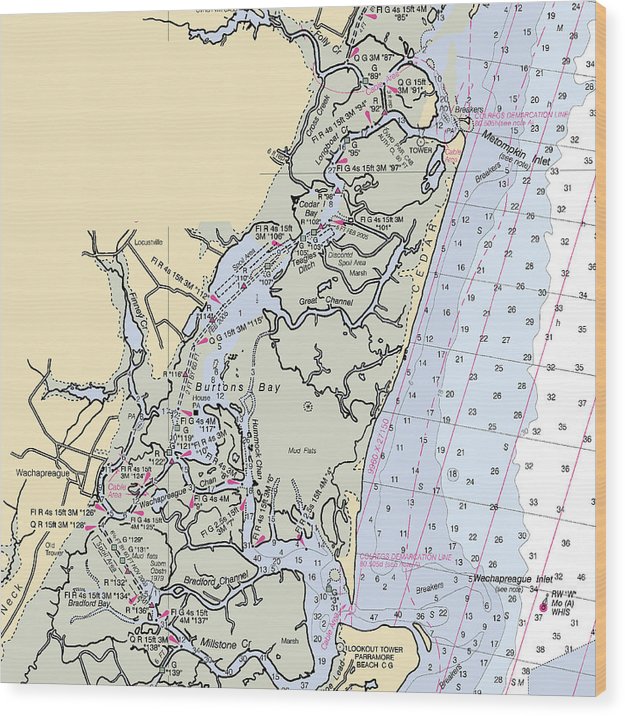 Burtons Bay-Virginia Nautical Chart Wood Print