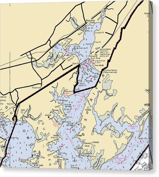 Bush River -Maryland Nautical Chart _V2 Canvas Print