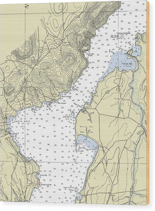 Button Bay State Park Lake Champlain Nautical Chart Wood Print