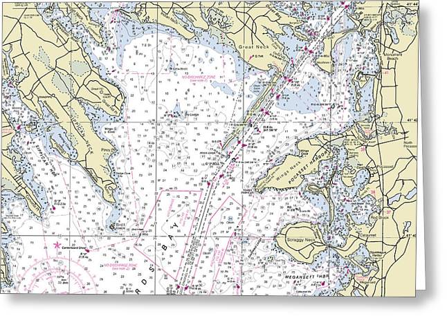 Buzzards Bay Massachusetts Nautical Chart - Greeting Card