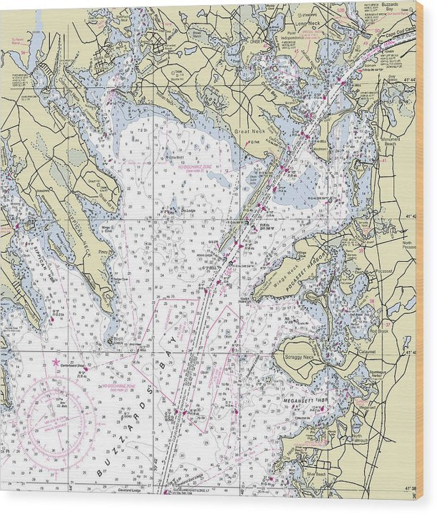 Buzzards Bay Massachusetts Nautical Chart Wood Print