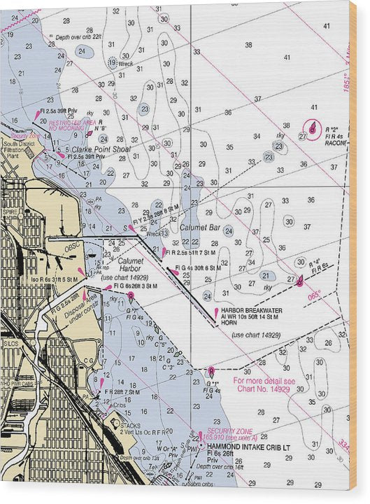 Calumet Harbor-Lake Michigan Nautical Chart Wood Print