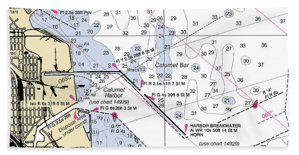 Calumet Harbor-lake Michigan Nautical Chart - Beach Towel