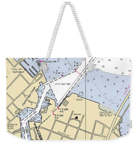 Cambridge-maryland Nautical Chart - Weekender Tote Bag
