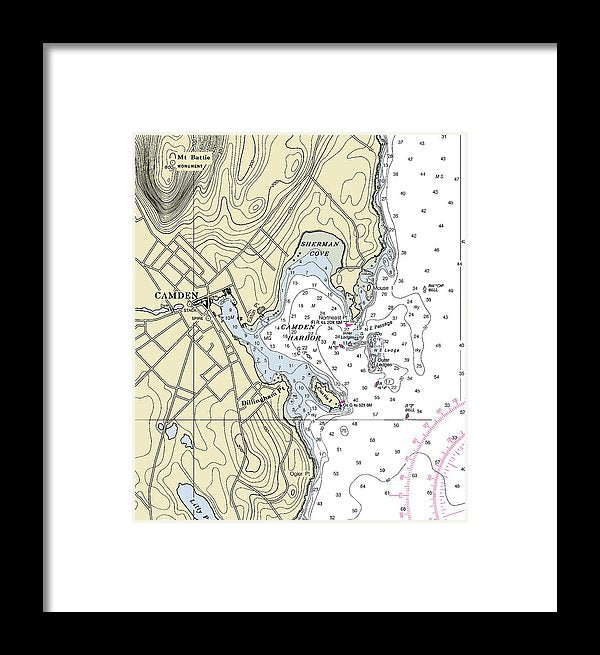 Camden Maine Nautical Chart - Framed Print