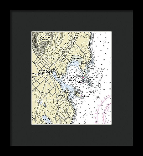 Camden Maine Nautical Chart - Framed Print