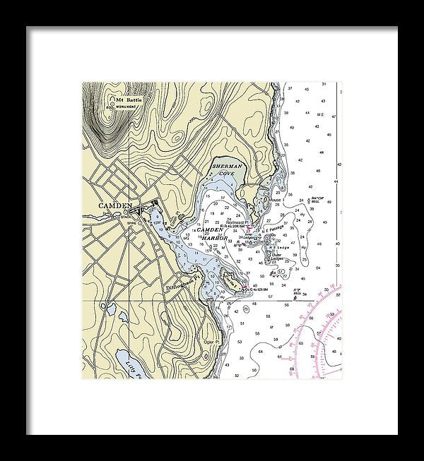 Camden Maine Nautical Chart - Framed Print