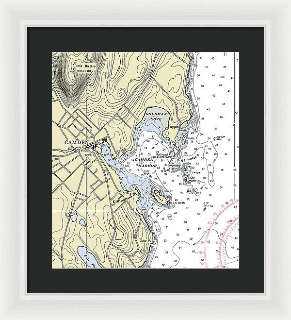 Camden Maine Nautical Chart - Framed Print