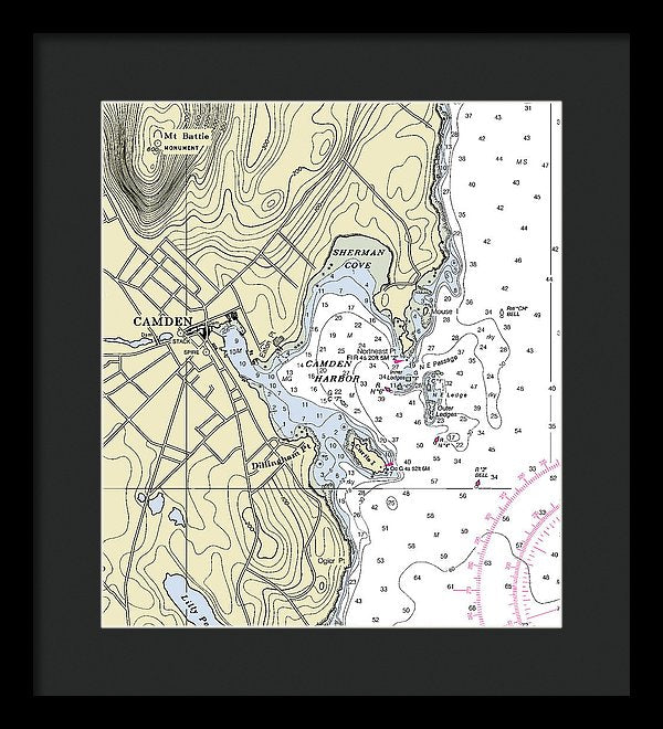 Camden Maine Nautical Chart - Framed Print