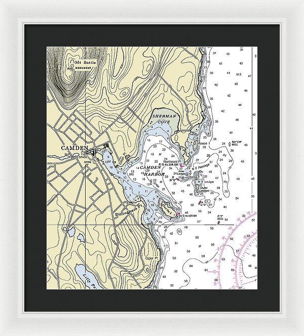 Camden Maine Nautical Chart - Framed Print