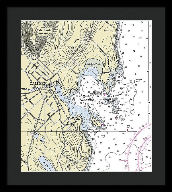 Camden Maine Nautical Chart - Framed Print