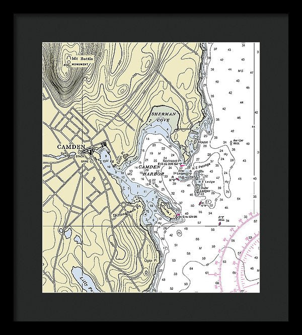 Camden Maine Nautical Chart - Framed Print