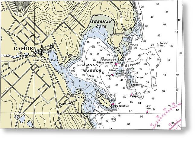 Camden Maine Nautical Chart - Greeting Card