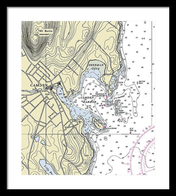 Camden Maine Nautical Chart - Framed Print