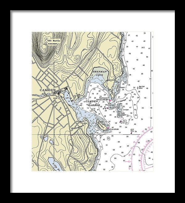 Camden Maine Nautical Chart - Framed Print