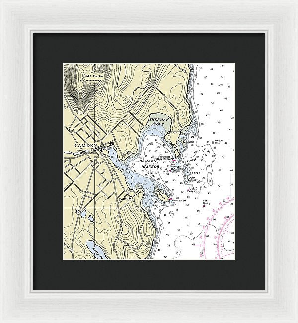 Camden Maine Nautical Chart - Framed Print