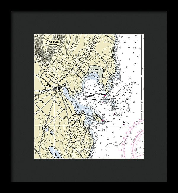 Camden Maine Nautical Chart - Framed Print