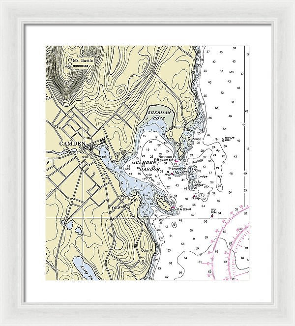 Camden Maine Nautical Chart - Framed Print