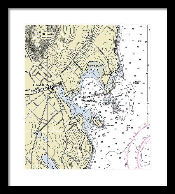 Camden Maine Nautical Chart - Framed Print