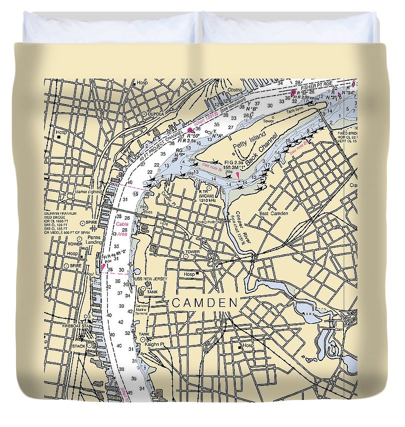 Camden New Jersey Nautical Chart Duvet Cover