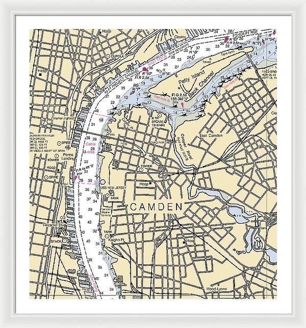 Camden-new Jersey Nautical Chart - Framed Print