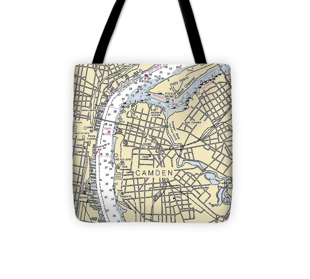 Camden New Jersey Nautical Chart Tote Bag