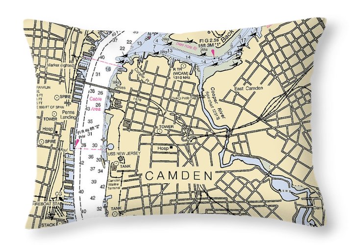 Camden-new Jersey Nautical Chart - Throw Pillow