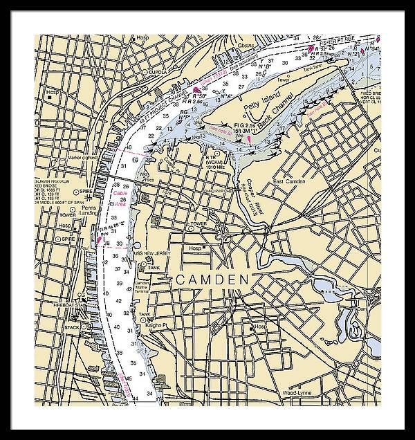 Camden-new Jersey Nautical Chart - Framed Print